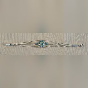 Turquoise Sterling Silver Bracelete 7.25" Sunburst Liquid Silver 925 Vintage